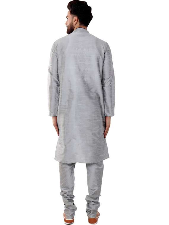 grey silk blend kurta pyjama ethnic wear set - 20058512 -  Standard Image - 2