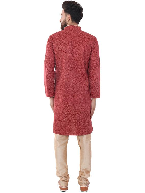 maroon cotton blend kurta pyjama ethnic wear set - 20058530 - Standard Image - 2