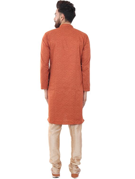 orange cotton blend kurta pyjama ethnic wear set - 20058533 - Standard Image - 2