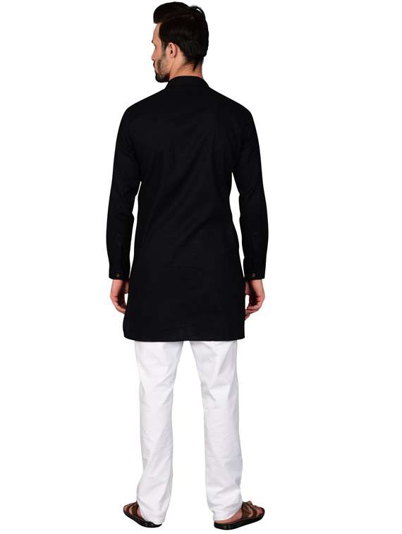 black cotton blend kurta pyjama ethnic wear set - 20058536 -  Standard Image - 2