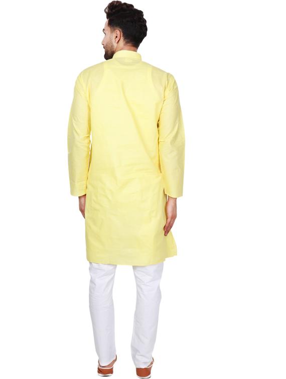 yellow cotton blend kurta pyjama ethnic wear set - 20058540 - Standard Image - 2