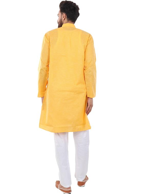 yellow cotton blend kurta pyjama ethnic wear set - 20058544 - Standard Image - 2