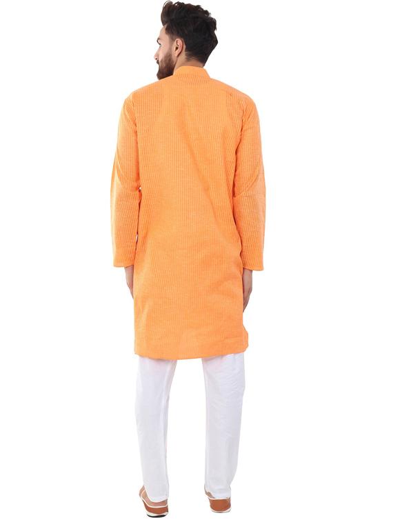 orange cotton blend kurta pyjama ethnic wear set - 20058548 - Standard Image - 2