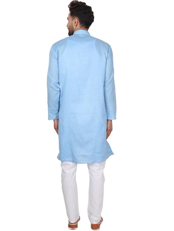 light blue cotton blend kurta pyjama ethnic wear set - 20058553 - Standard Image - 2
