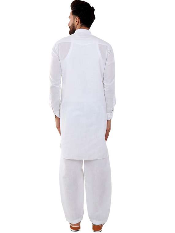 white cotton silk pathani ethnic wear set - 20058572 - Standard Image - 2