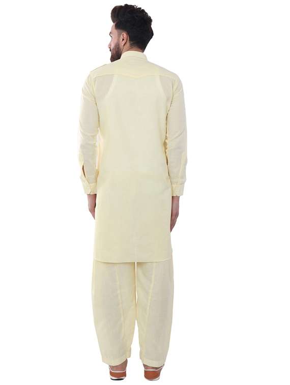 yellow cotton silk pathani ethnic wear set - 20058573 - Standard Image - 2