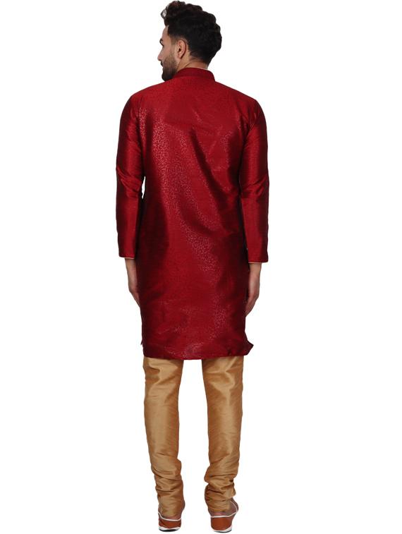 maroon silk blend kurta pyjama ethnic wear set - 20058597 - Standard Image - 2