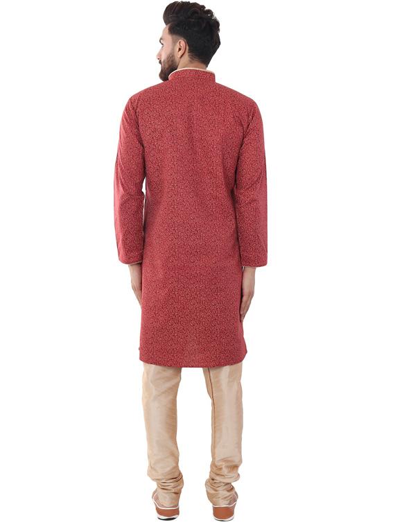 maroon cotton blend kurta pyjama ethnic wear set - 20058600 - Standard Image - 2