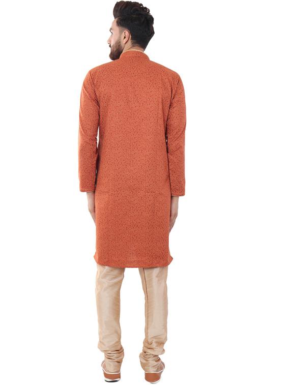 orange cotton blend kurta pyjama ethnic wear set - 20058603 - Standard Image - 2