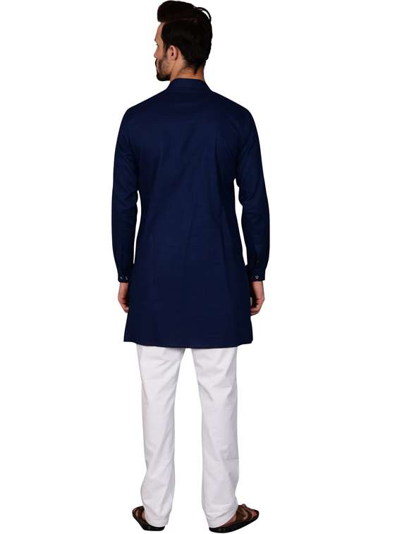 dark blue cotton blend kurta pyjama ethnic wear set - 20058605 - Standard Image - 2