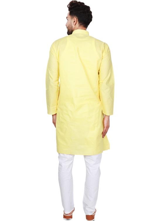 yellow cotton blend kurta pyjama ethnic wear set - 20058610 - Standard Image - 2