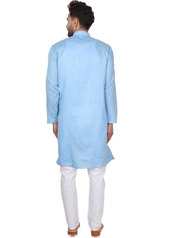 light blue cotton blend kurta pyjama ethnic wear set - 20058623 - Standard Image - 2