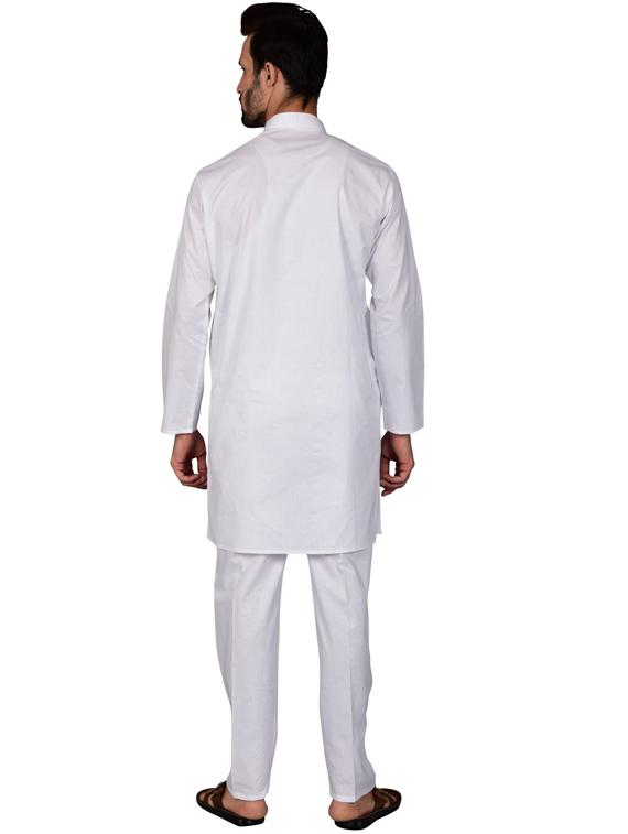 white cotton blend kurta pyjama ethnic wear set - 20058643 - Standard Image - 2
