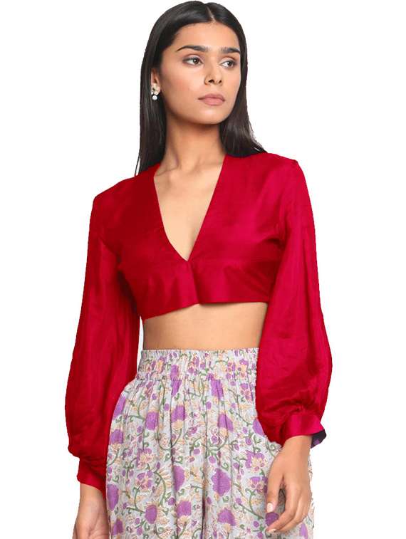 women's crop v neck top