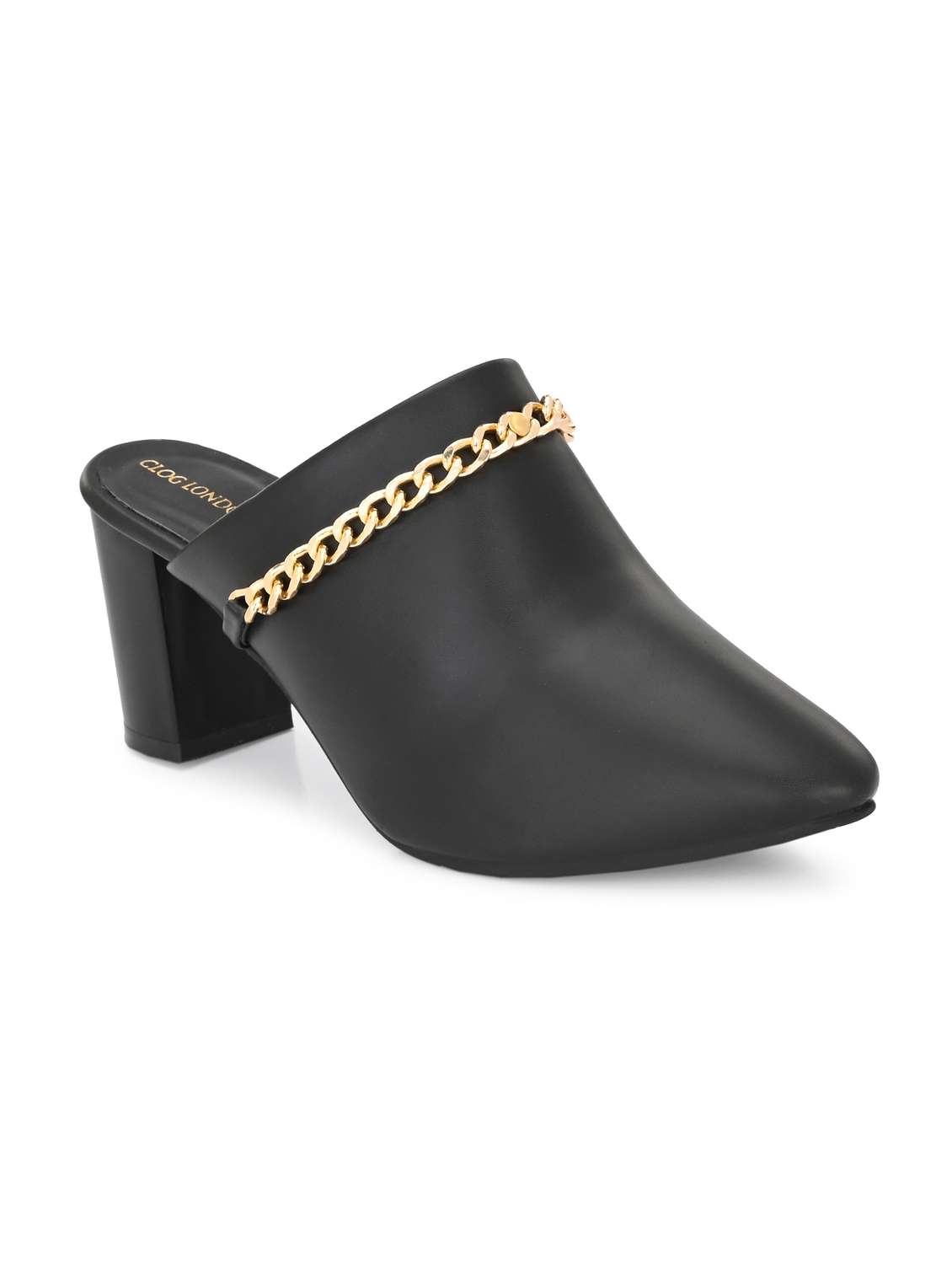 black solid pointed mules