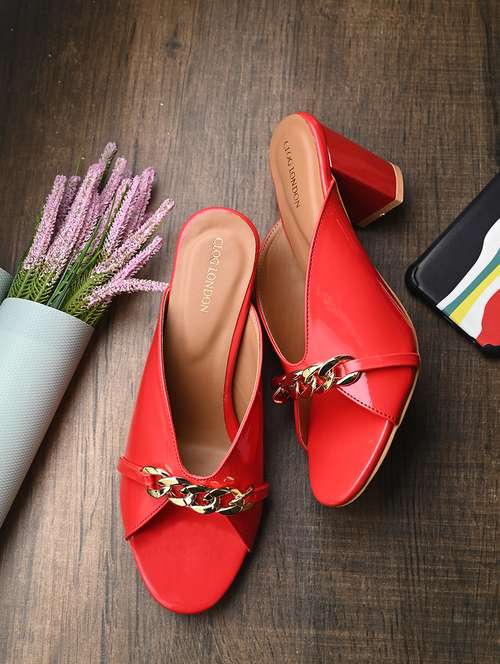 red synthetic slip on sandals - 20059783 - Standard Image - 0