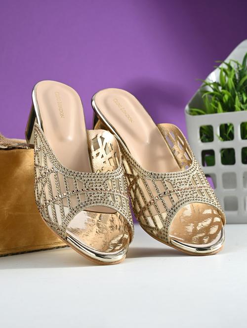 gold synthetic slip on sandals - 20059788 - Standard Image - 0