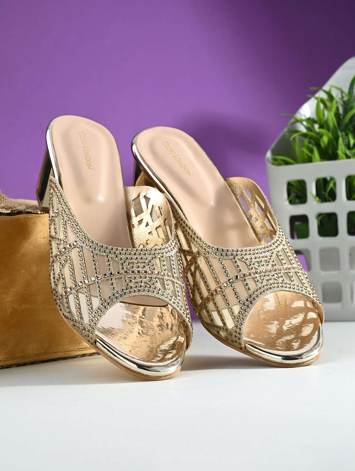 gold synthetic slip on sandals - 20059788 - Zoom Image - 0