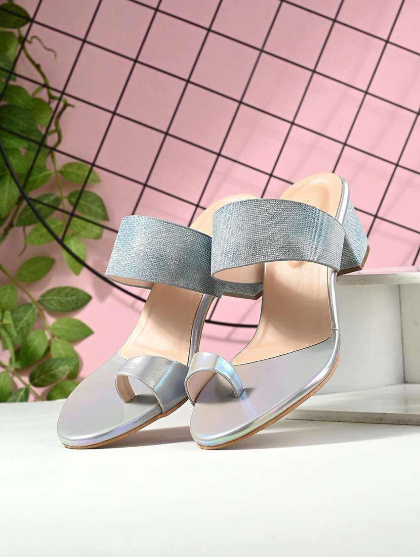 grey synthetic slip on sandals