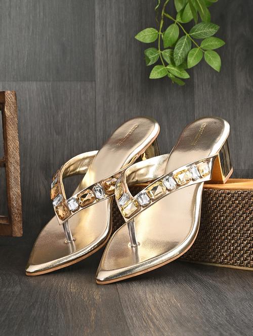 gold synthetic slip on sandals - 20059797 - Standard Image - 0