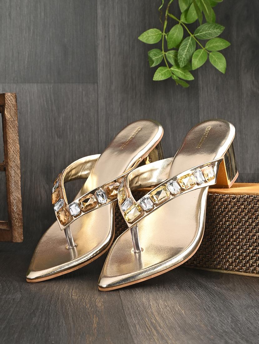 gold synthetic slip on sandals - 20059797 - Zoom Image - 0