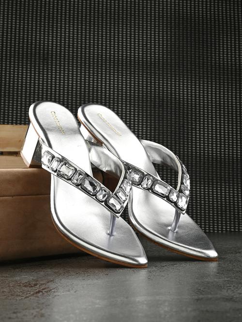silver synthetic slip on sandals - 20059799 -  Standard Image - 0