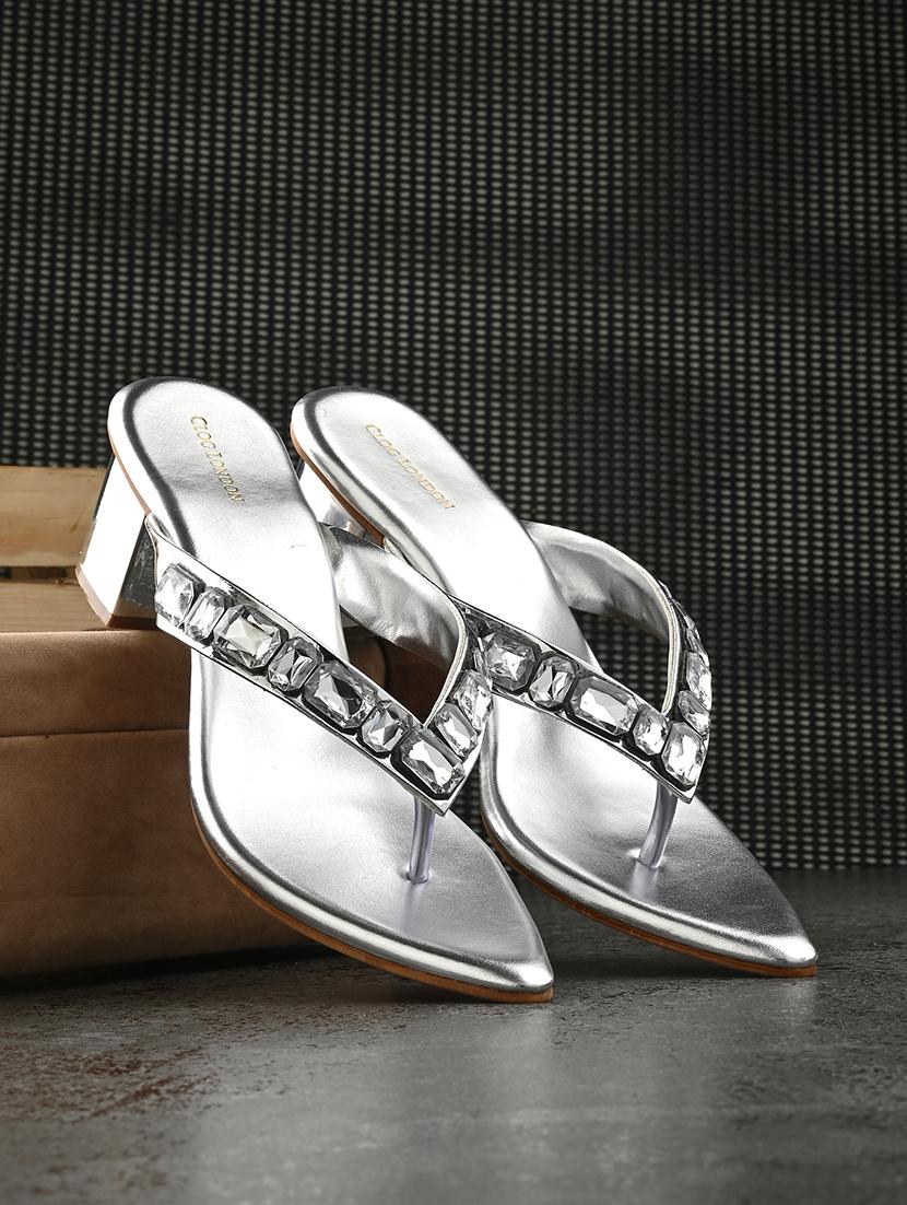 silver synthetic slip on sandals - 20059799 -  Zoom Image - 0