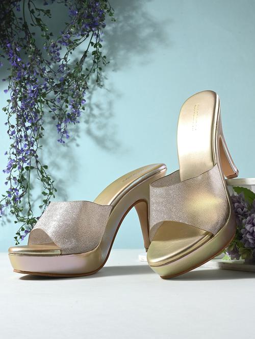 gold synthetic slip on sandals - 20059812 - Standard Image - 0