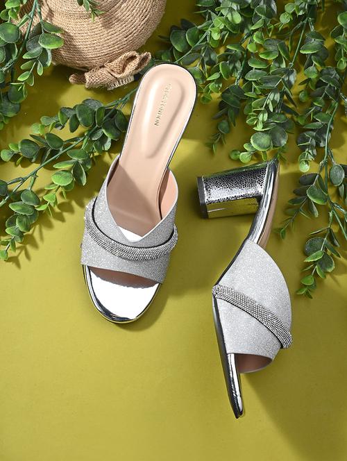 silver synthetic slip on sandals - 20059821 - Standard Image - 0
