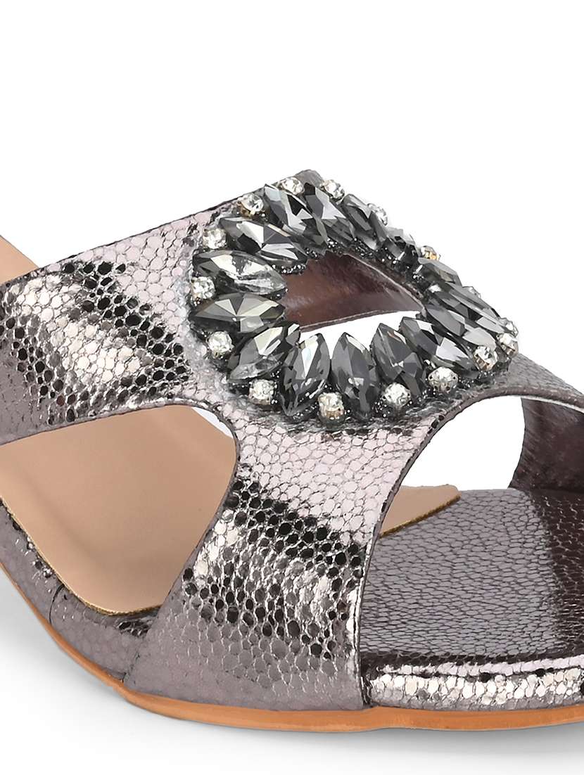 grey synthetic slip on sandals - 20059824 -  Standard Image - 7