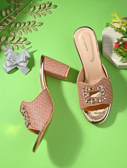 gold synthetic slip on sandals - 20059825 -  Standard Image - 0