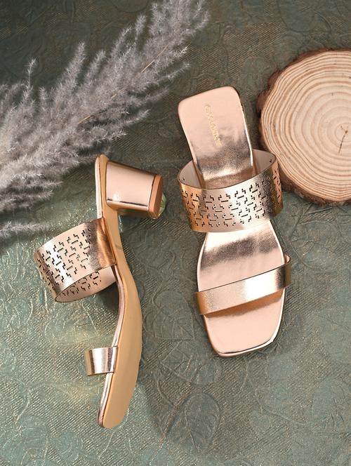 gold synthetic slip on sandals - 20059827 -  Standard Image - 0