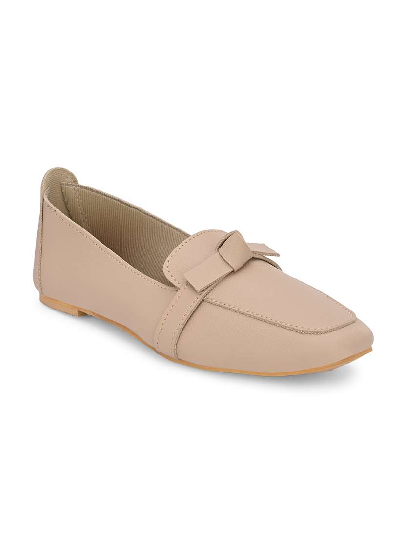 Beige Synthetic Slip On Loafers