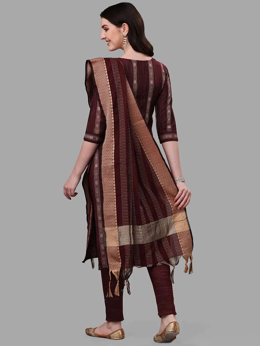 maroon three quarter sleeve suit set - 20059886 -  Standard Image - 2