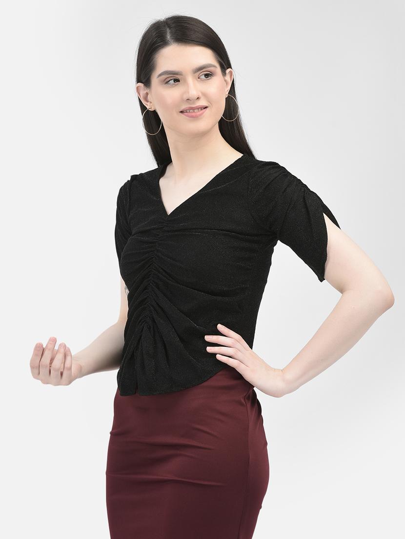 v neck solid regular top - 20060009 - Standard Image - 2
