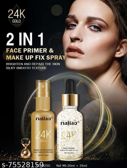 maliao 24k gold 2in1 pack of face primer and makeup fixer spray m250