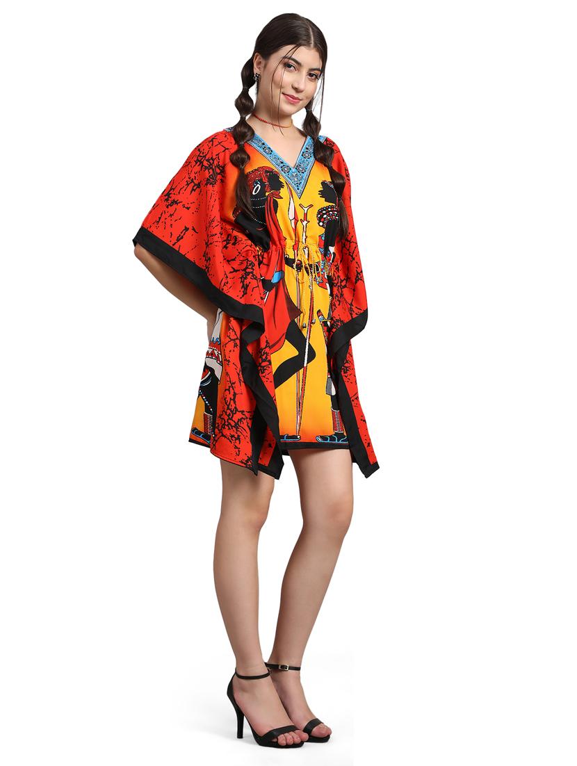 orange & yellow relaxed fit printed kaftan dress - 20061691 - Standard Image - 2