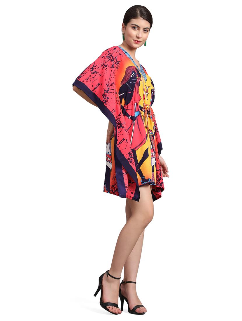 pink & yellow v-neck printed kaftan dress - 20061692 - Standard Image - 2