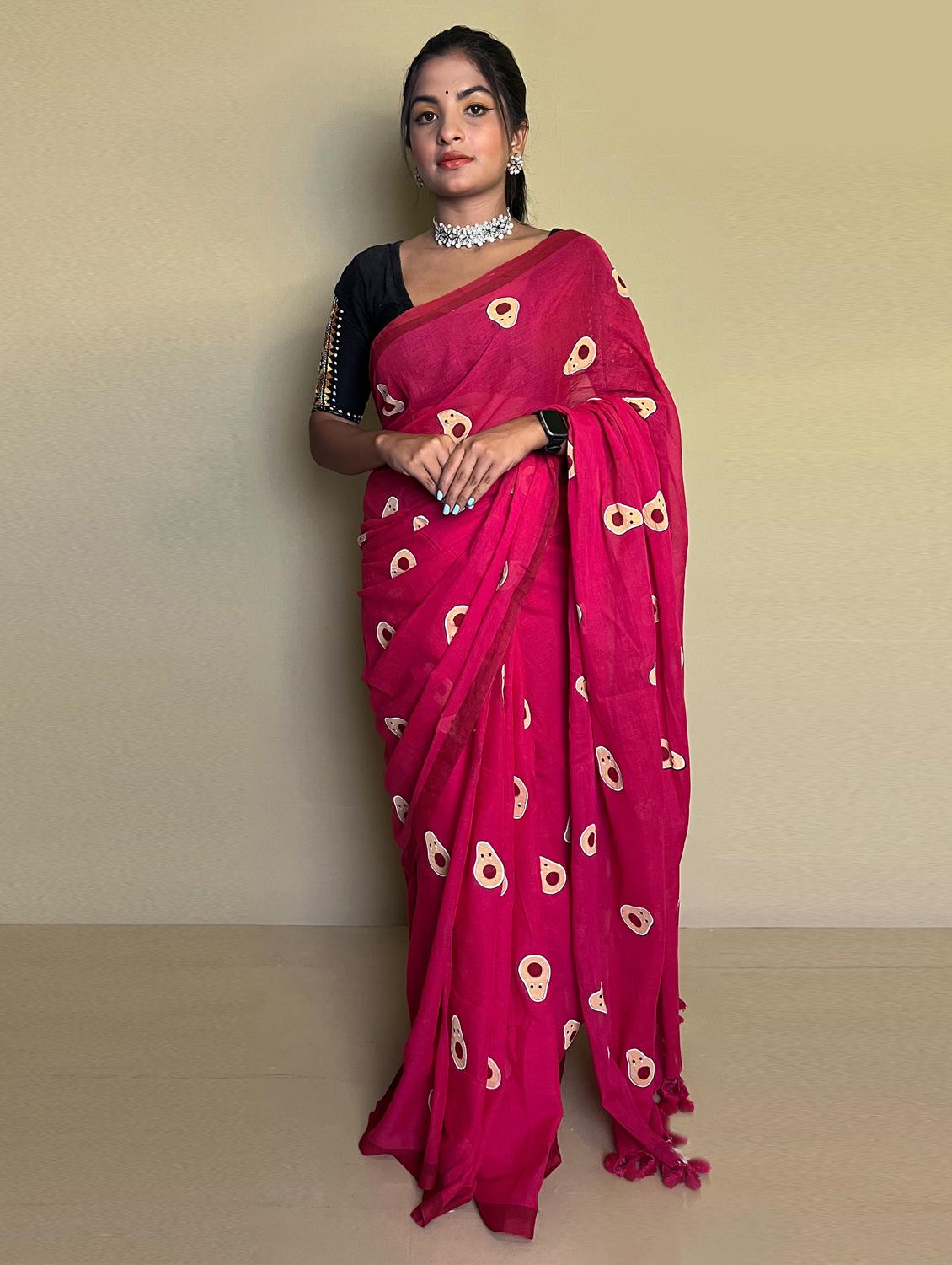 women's quirky pink colored saree - 20064039 -  Zoom Image - 0