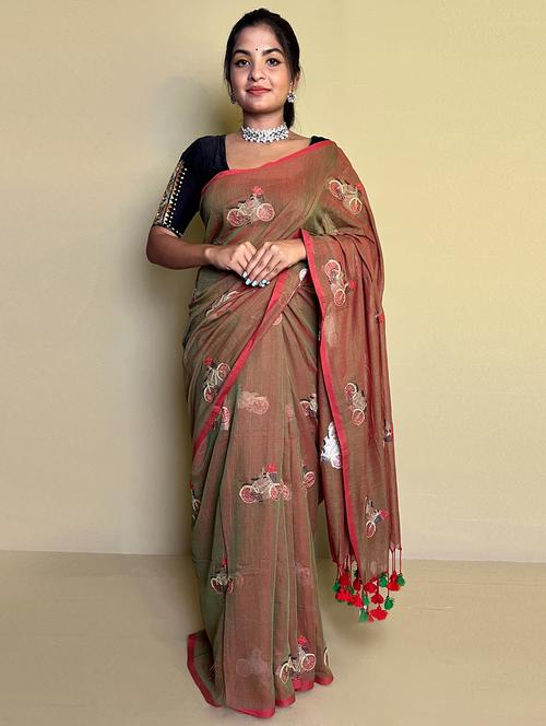 women's abstract brown colored saree - 20064071 - Standard Image - 0