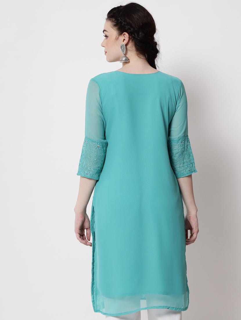 round neck tonal embroidered straight kurta - 20067046 - Standard Image - 2