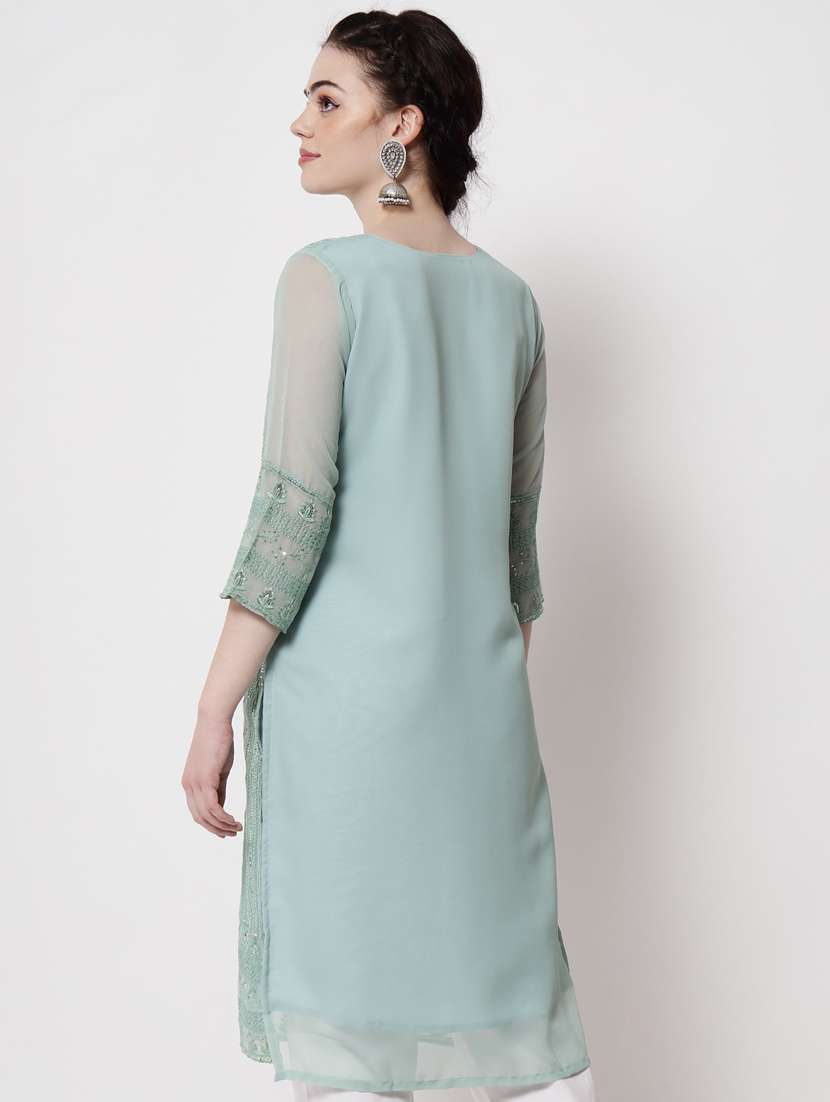 round neck tonal embroidered straight kurta - 20067055 -  Standard Image - 2