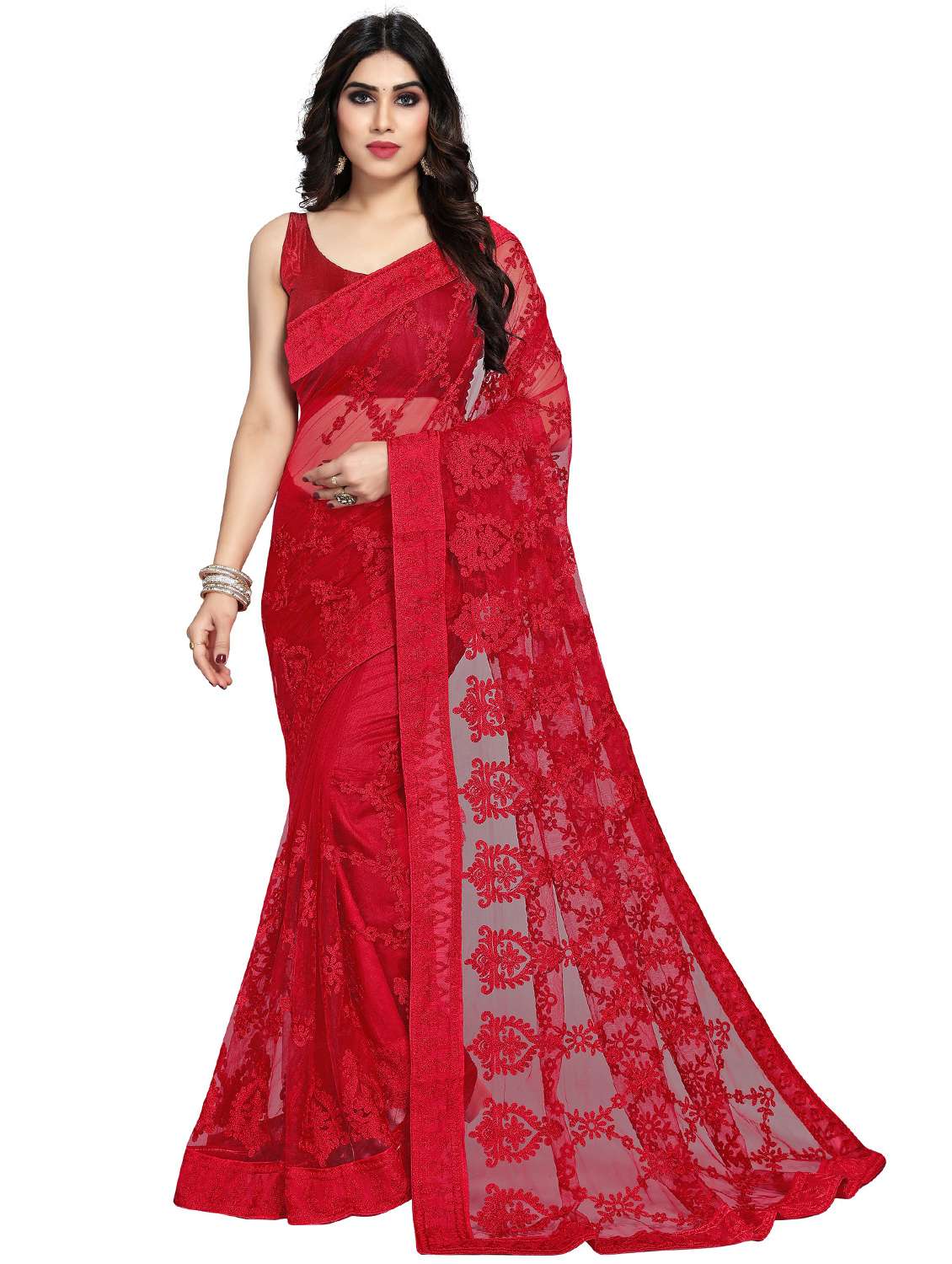 women's embroidered saree with blouse