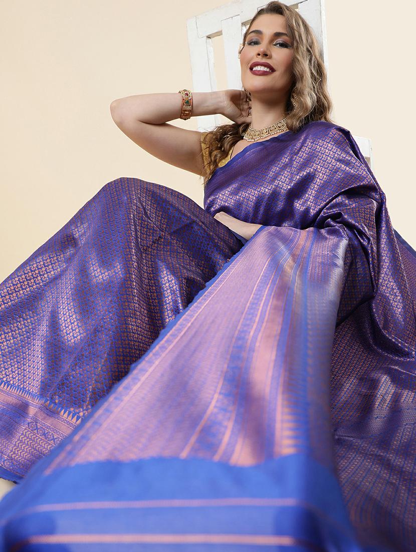blue banarasi saree with blouse - 20067733 - Standard Image - 2