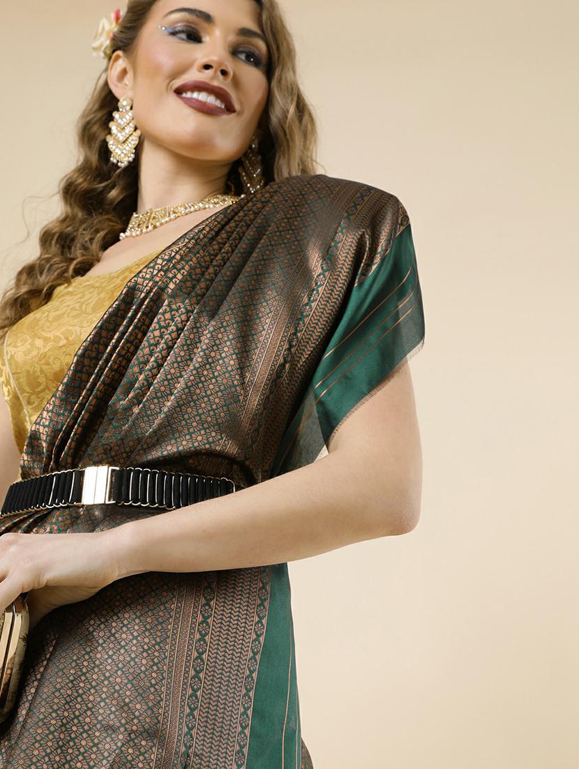 green banarasi saree with blouse - 20067735 - Standard Image - 2