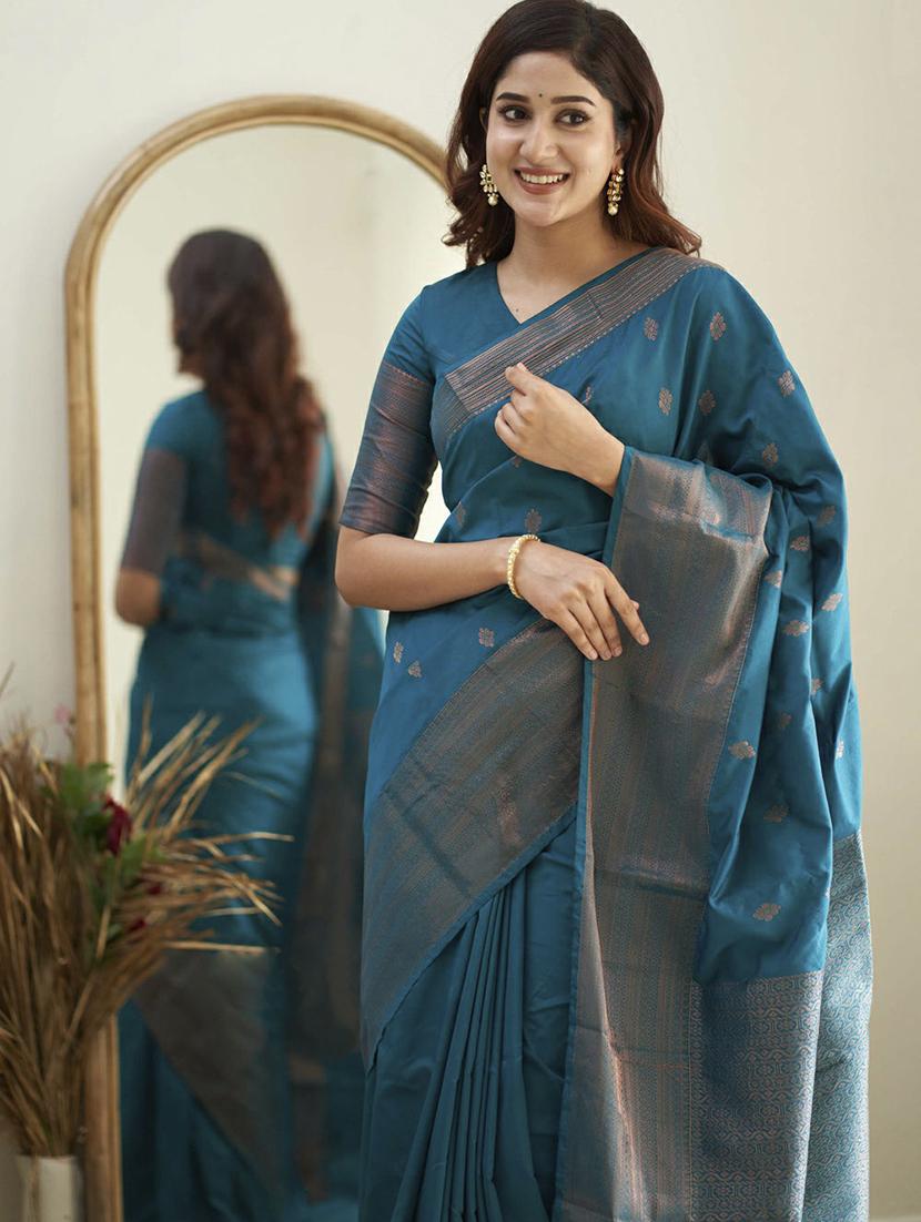 blue banarasi saree with blouse - 20067746 - Standard Image - 2