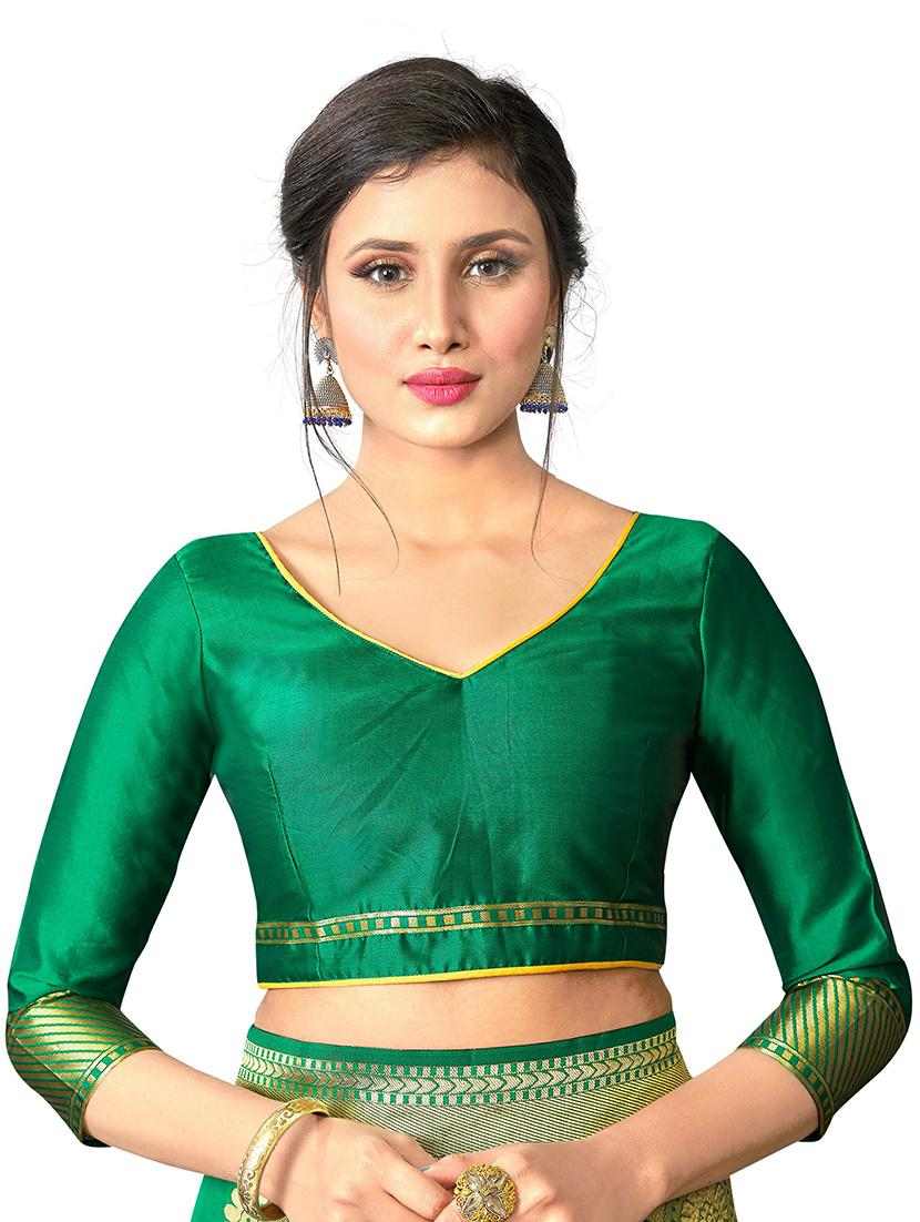 green banarasi saree with blouse - 20067785 - Standard Image - 2