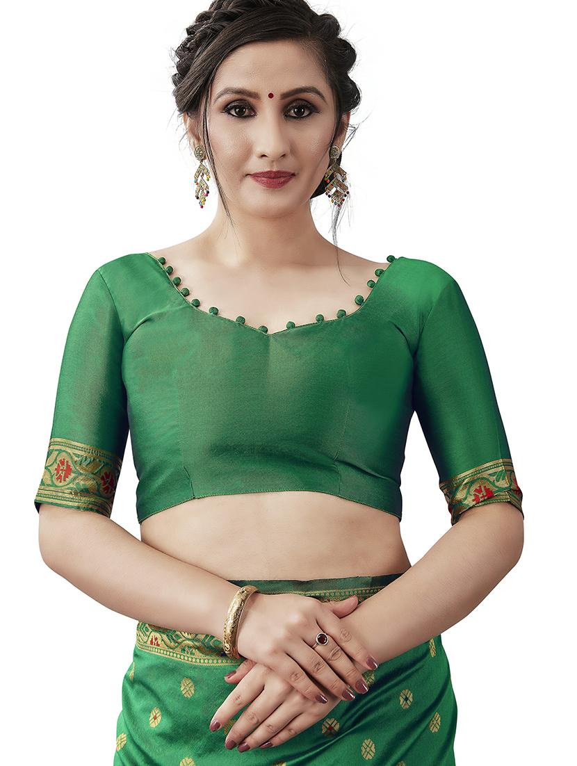 green banarasi saree with blouse - 20067791 - Standard Image - 2