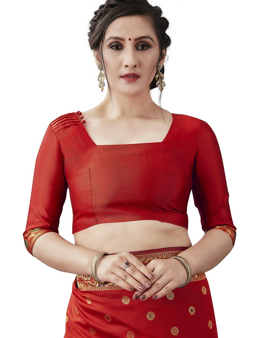 red banarasi saree with blouse - 20067795 - Standard Image - 2