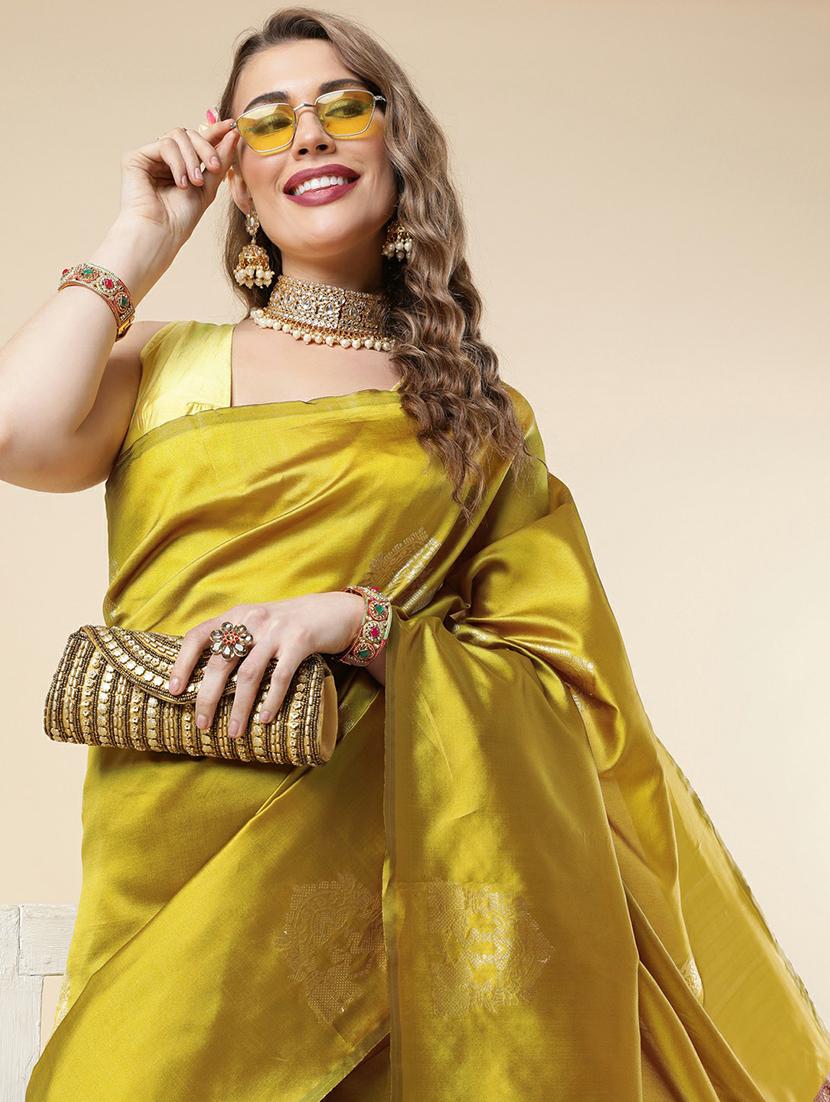 olive banarasi saree with blouse - 20067840 - Standard Image - 2